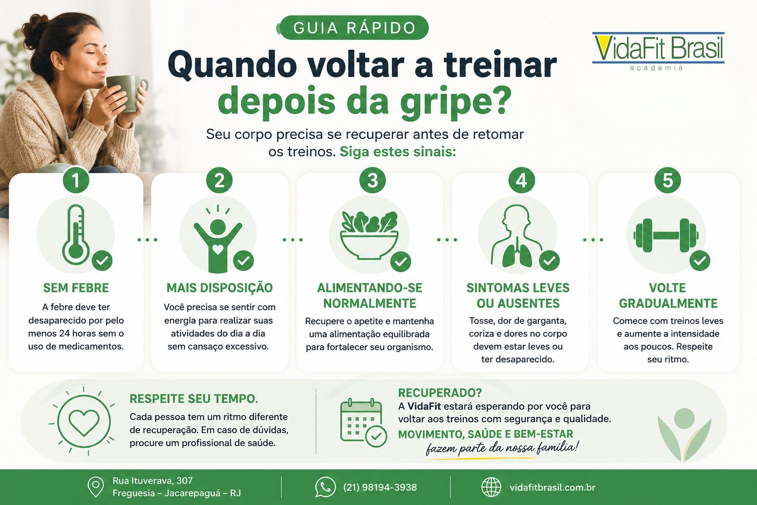 Infográfico com dicas para recuperação da gripe