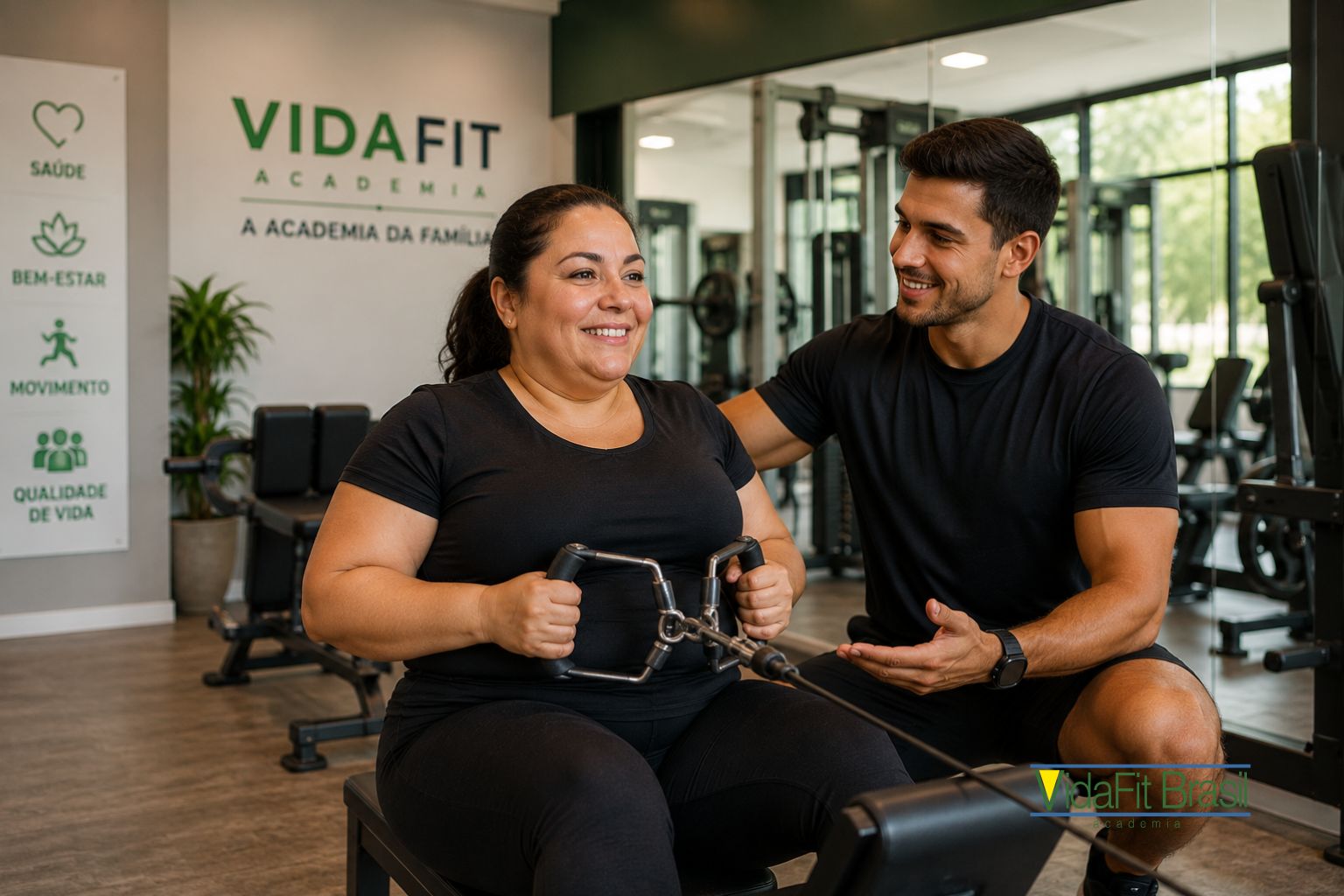 Pessoa realizando musculação com acompanhamento profissional